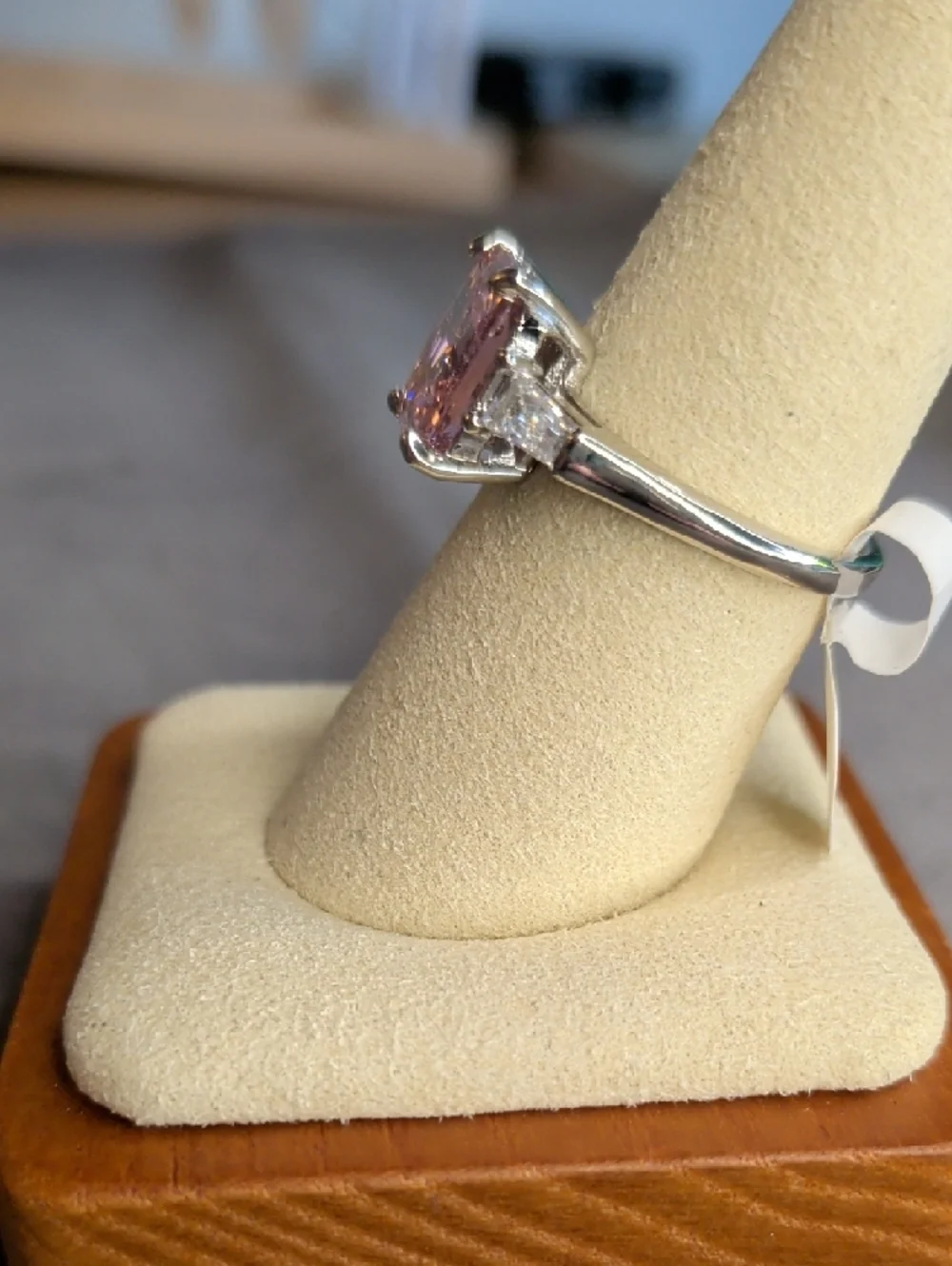 Pink Cushion-Cut Solitaire Ring with Baguette Accents - Women Jewelry